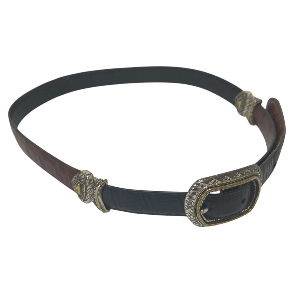 Brighton Reversible Croc Embossed Leather Belt Black Brown Silver Gold Size 32